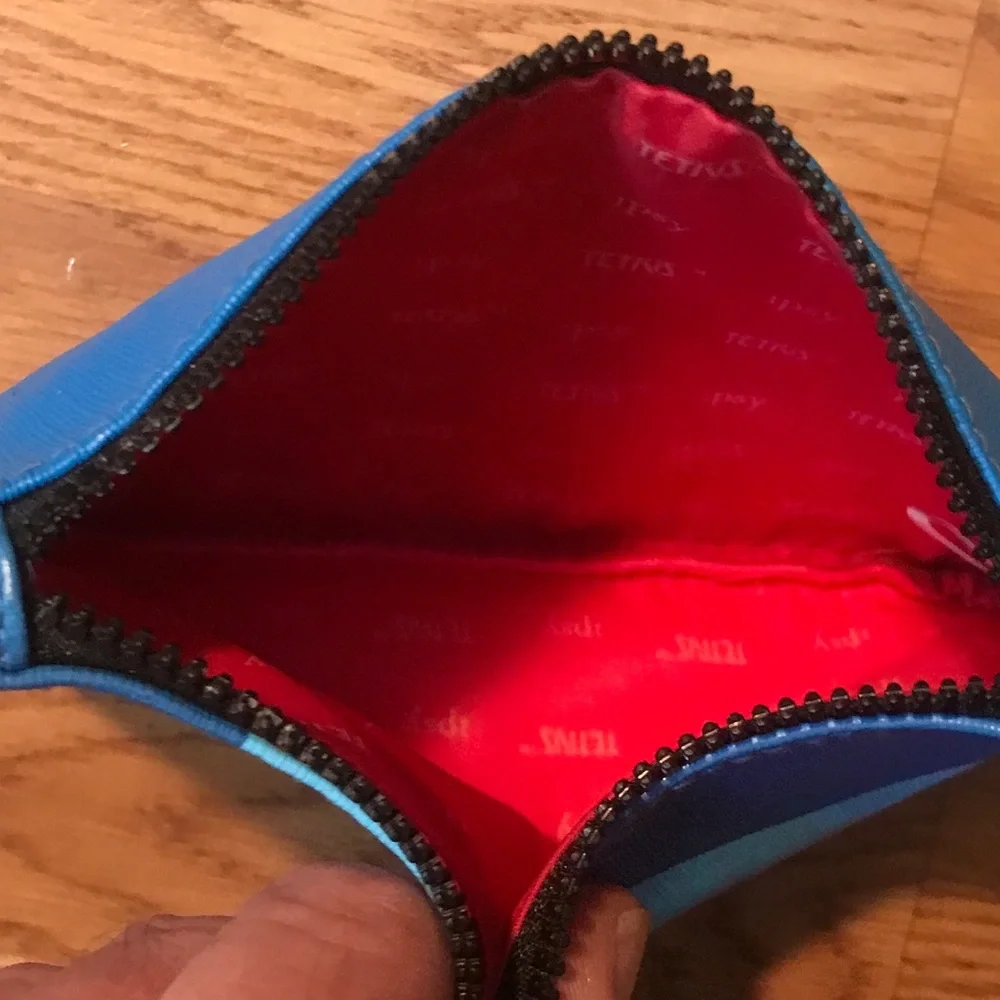 Set of 2 Ipsy Tetris Makeup Cosmetic Pouch Bags Blue & Red Zip close